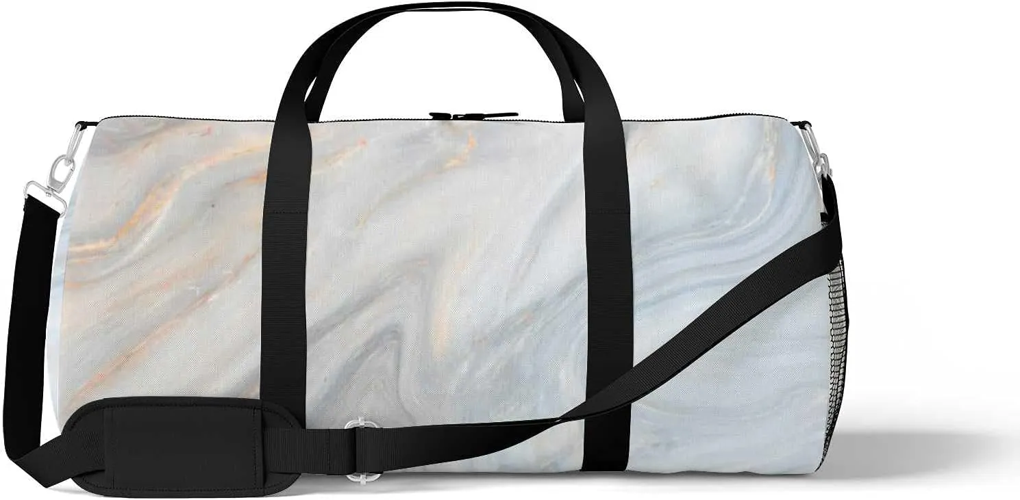 Marble Texture Sports Duffel Bag Travel Gym Tote Bags Lightweight Durable Shoulder Strap Waterproof Polyester Outside Mesh Pocket Overnight Trip Duffel Bag for Women Men