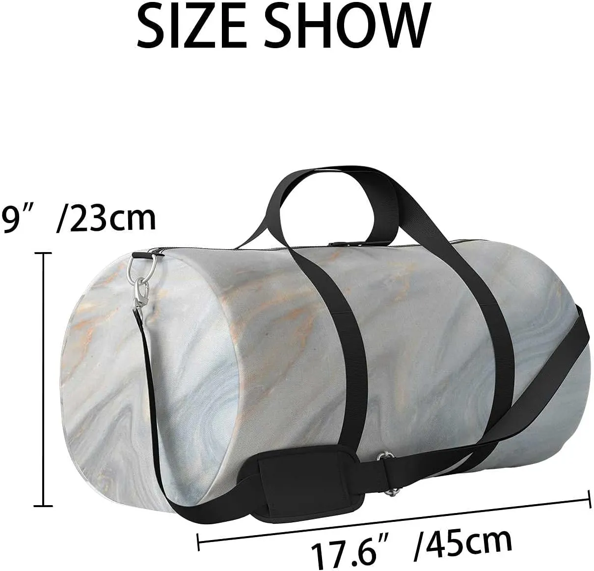 Marble Texture Sports Duffel Bag Travel Gym Tote Bags Lightweight Durable Shoulder Strap Waterproof Polyester Outside Mesh Pocket Overnight Trip Duffel Bag for Women Men