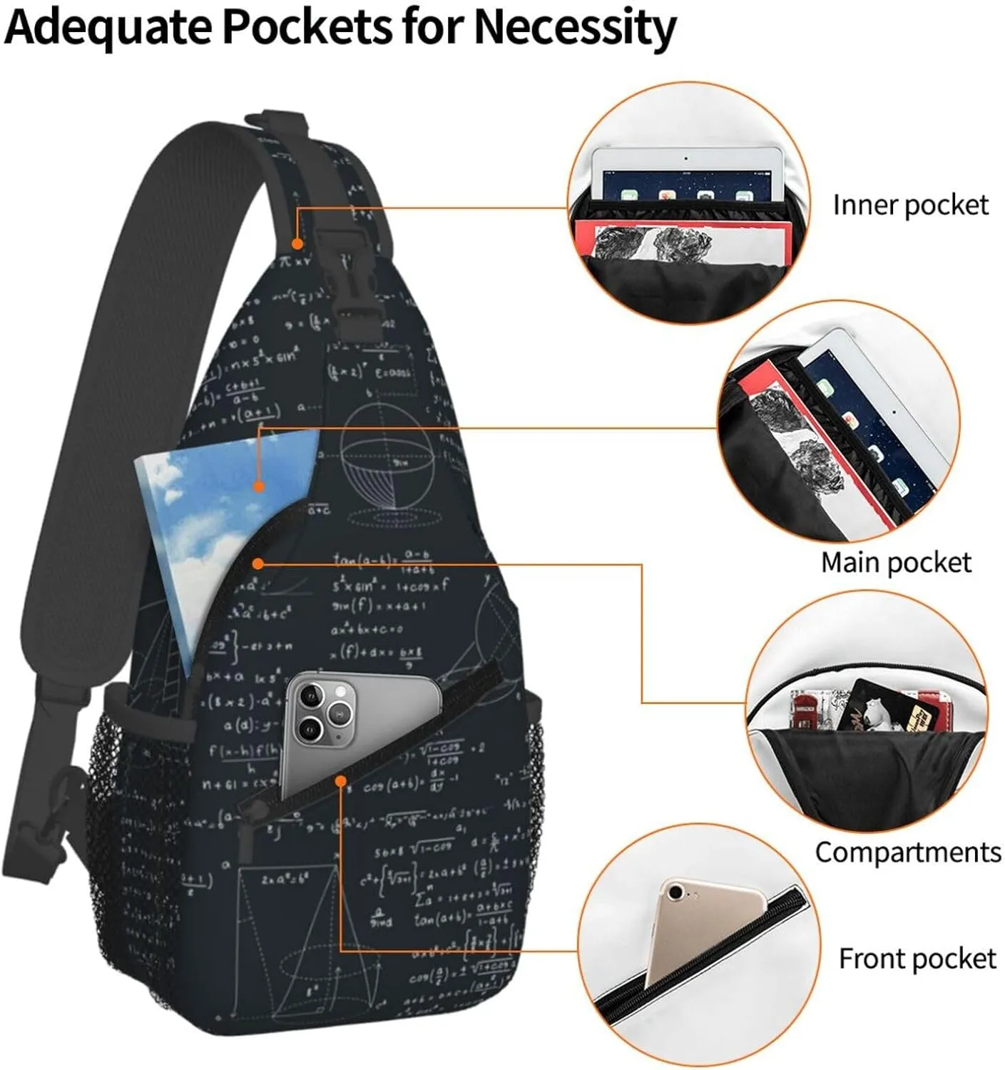 Math Crossbody Bag Funny Math Shoulder Bag Backpack Mathematics Sling Bag Mathematics Chest Casual Daypack Bag