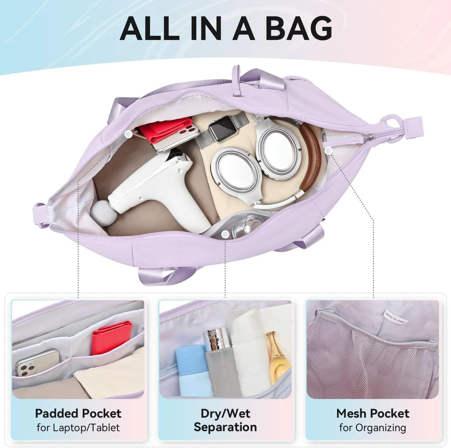 MAXTOP Women's Gym Yoga Duffle Bag with Shoe Pouch,Multi-Purpose Overnight Travel Bag for Gym,Work, Dance, Sports