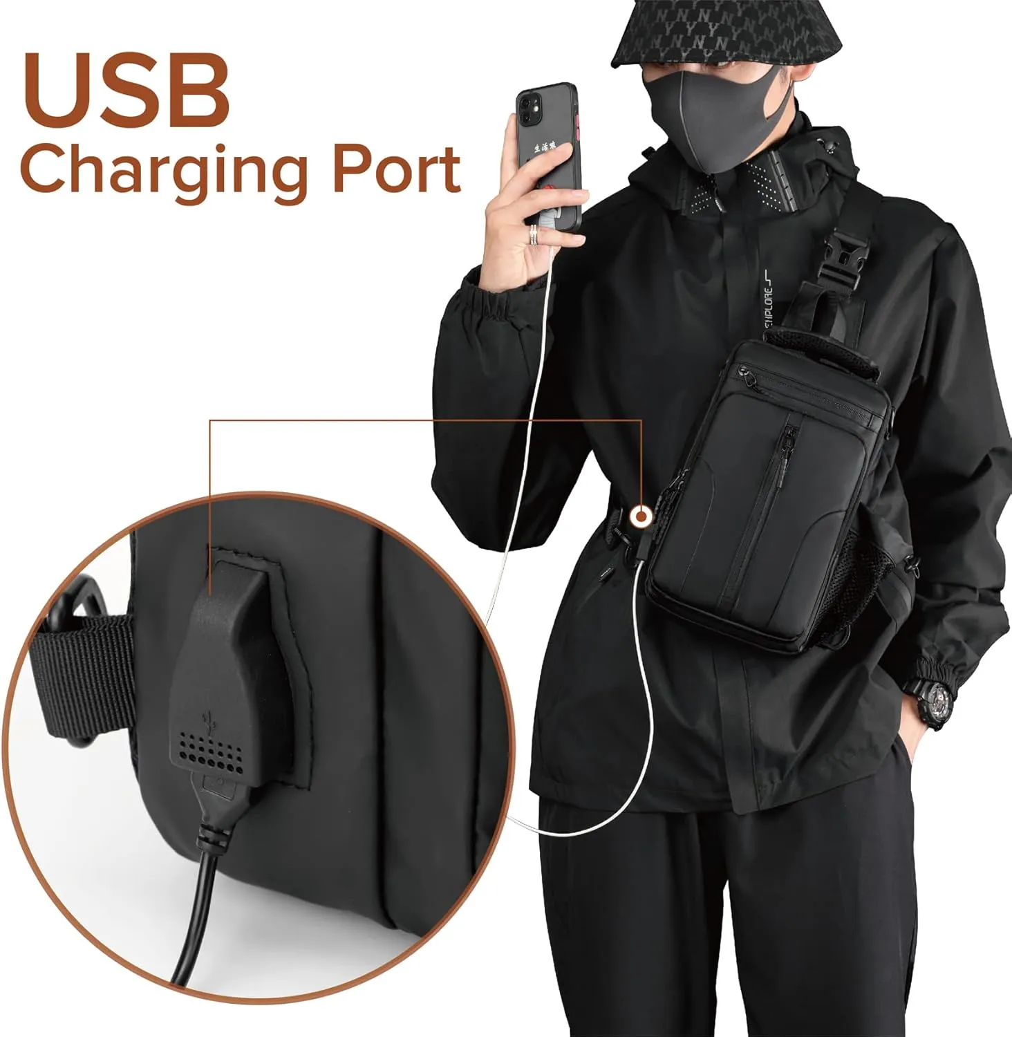 MAYMOONER Anti Theft Crossbody Backpack Shoulder Sling Bag Men Women One Strap Motorcycle Messenger Bag Daypack for Cycling