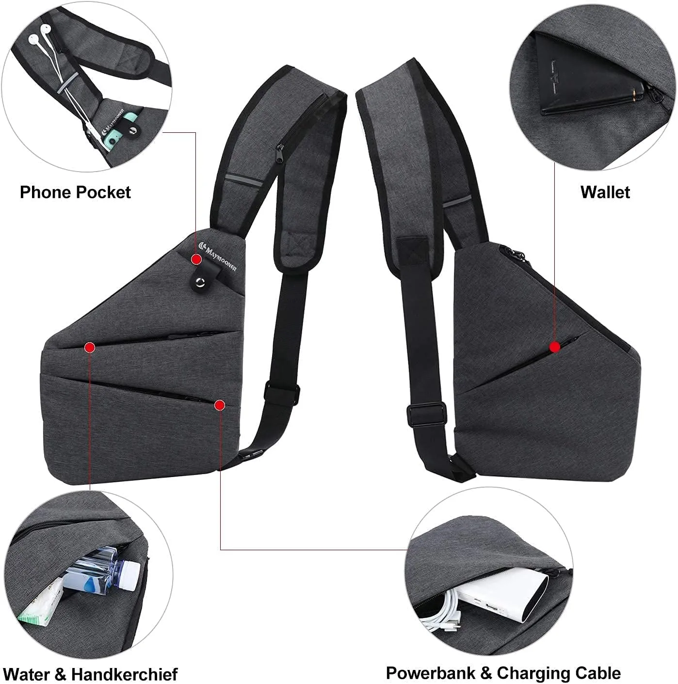 MAYMOONER Men Small Sling Shoulder Crossbody Bag Anti-theft One Strap Casual Chest Bags Slim Backpack Outdoor Hiking Biking