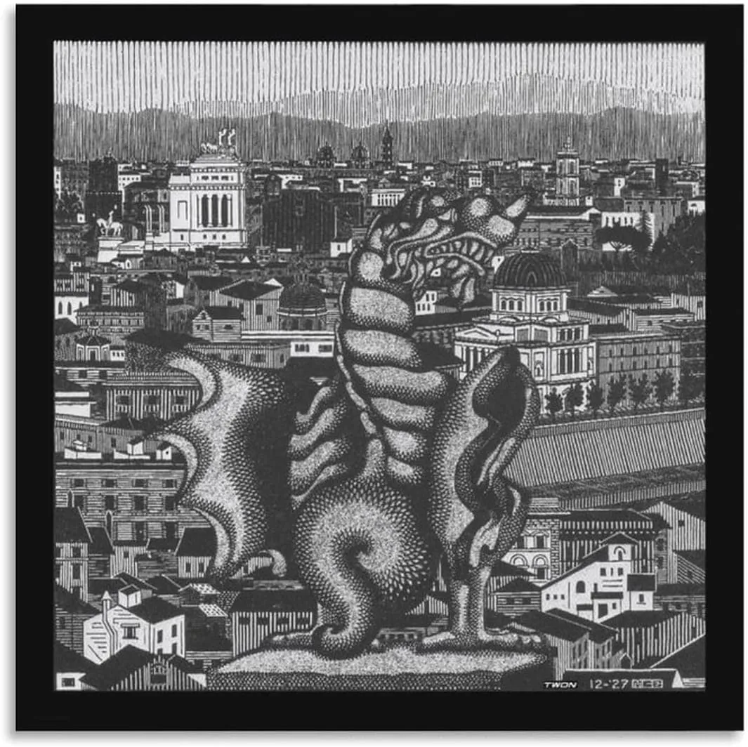 M.C. Escher Rome And The Griffin of Borgheses Placard Poster Cool Artworks Painting Wall Art Canvas Prints Hanging Picture Home Decor Posters 24x24inch(60x60cm)