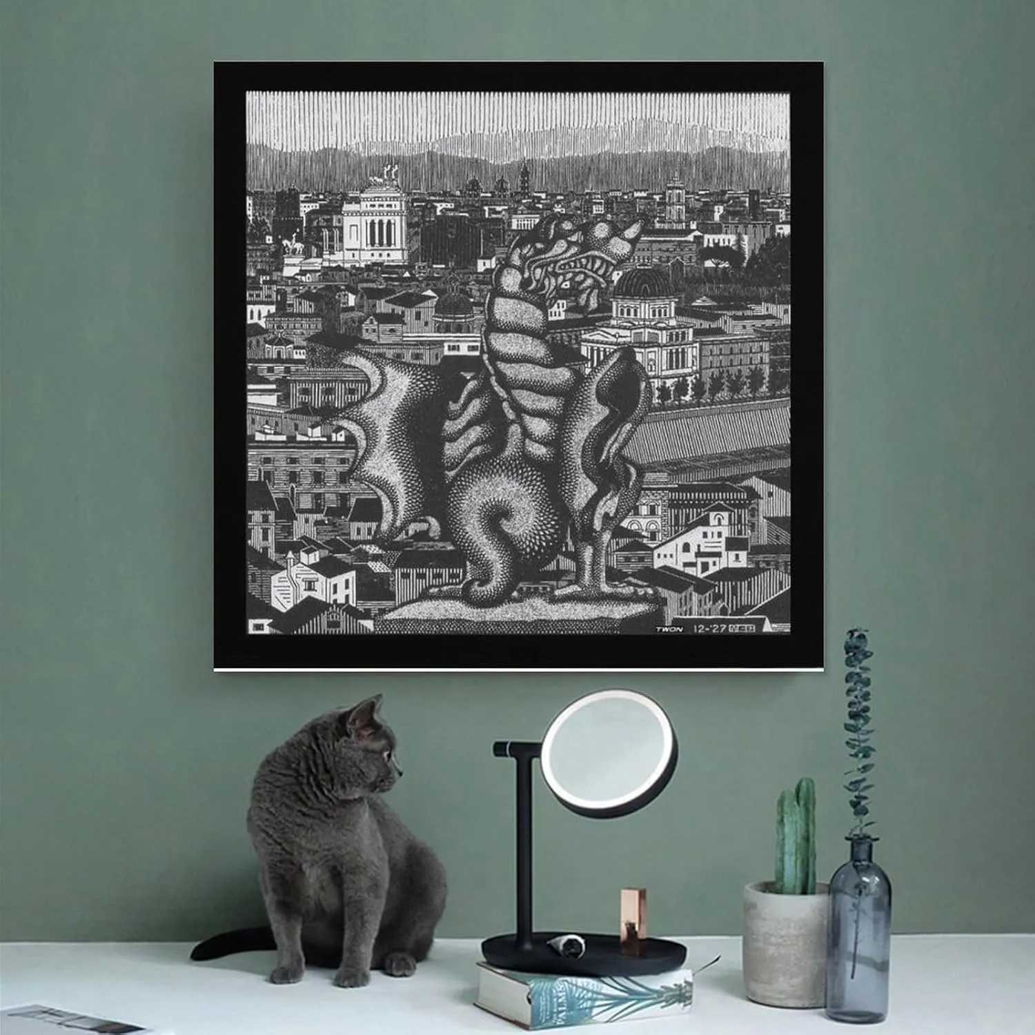 M.C. Escher Rome And The Griffin of Borgheses Placard Poster Cool Artworks Painting Wall Art Canvas Prints Hanging Picture Home Decor Posters 24x24inch(60x60cm)