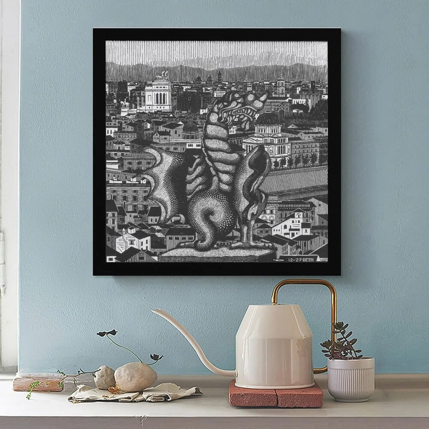 M.C. Escher Rome And The Griffin of Borgheses Placard Poster Cool Artworks Painting Wall Art Canvas Prints Hanging Picture Home Decor Posters 24x24inch(60x60cm)