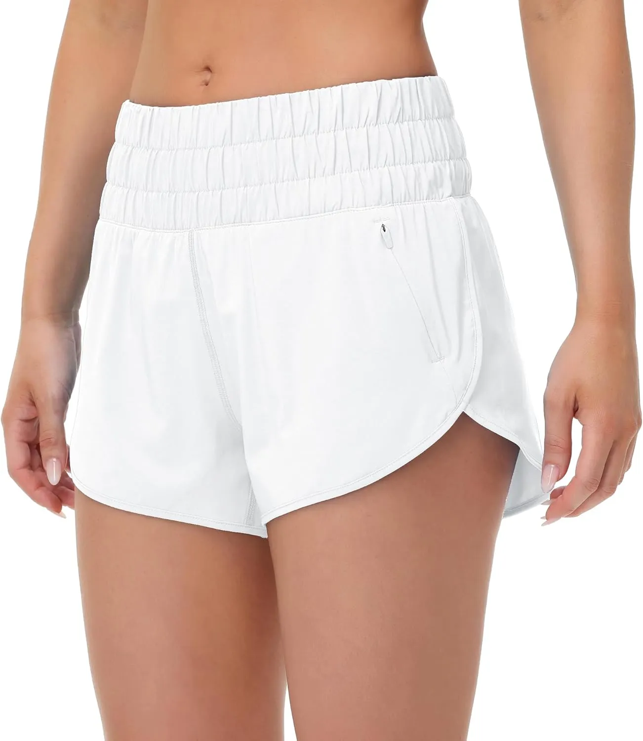MCEDAR Womens High Waisted Running Shorts Elastic Mesh Liner Dolphin Athletic Gym Workout Shorts with Zipper Pocket