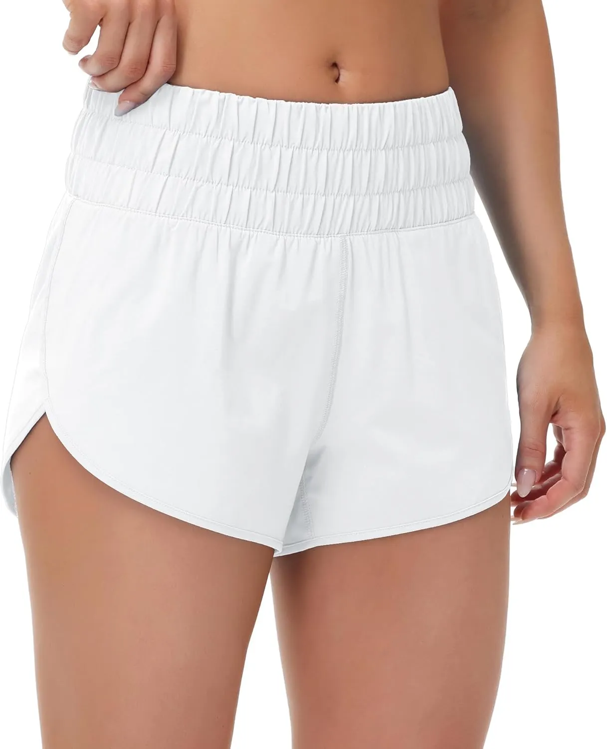 MCEDAR Womens High Waisted Running Shorts Elastic Mesh Liner Dolphin Athletic Gym Workout Shorts with Zipper Pocket