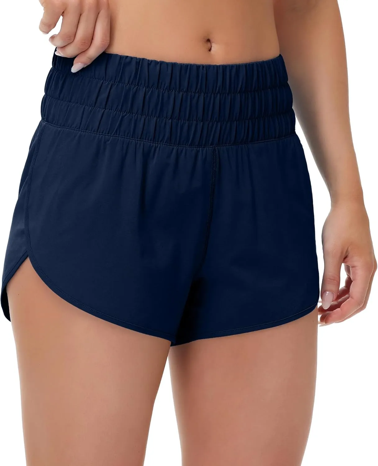 MCEDAR Womens High Waisted Running Shorts Elastic Mesh Liner Dolphin Athletic Gym Workout Shorts with Zipper Pocket