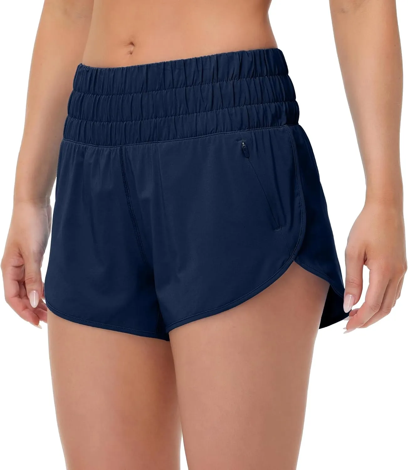 MCEDAR Womens High Waisted Running Shorts Elastic Mesh Liner Dolphin Athletic Gym Workout Shorts with Zipper Pocket