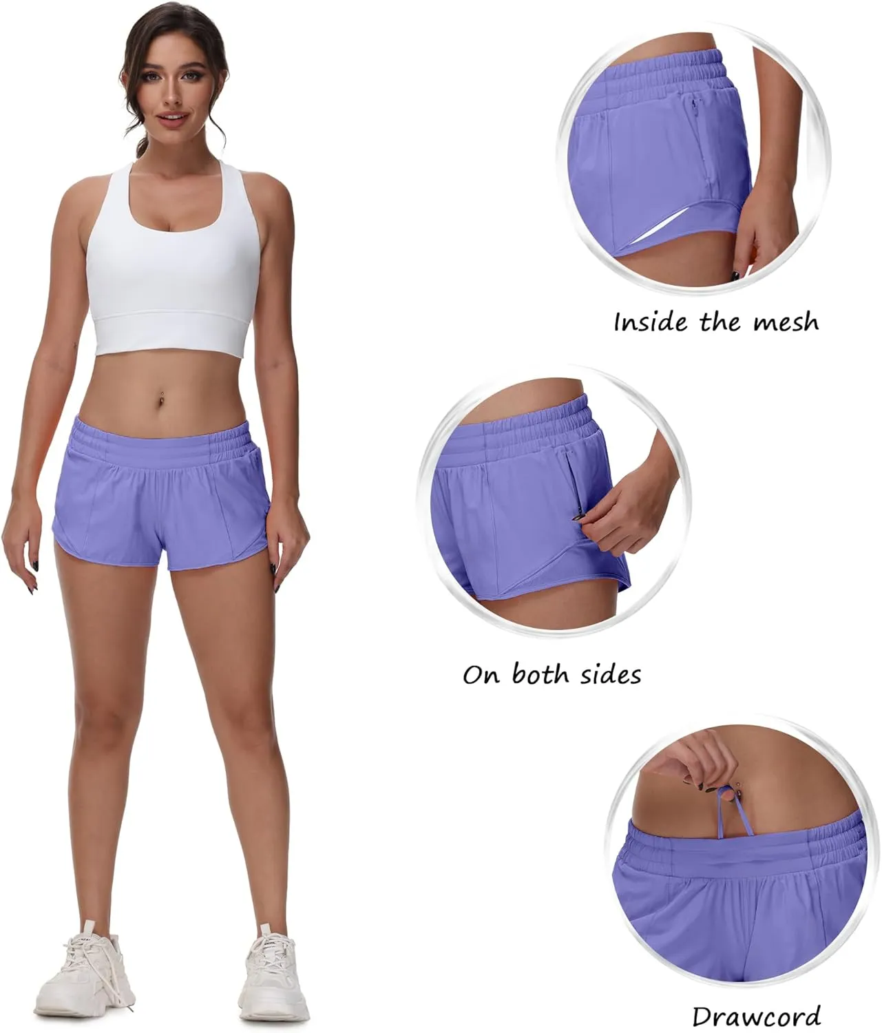 MCEDAR Women's Running Shorts Low Waisted 2.5"，Lightweight Active Workout Quick Dry Gym Athletic Sports Shorts Zip Pocket