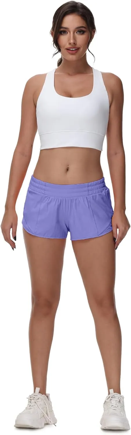 MCEDAR Women's Running Shorts Low Waisted 2.5"，Lightweight Active Workout Quick Dry Gym Athletic Sports Shorts Zip Pocket