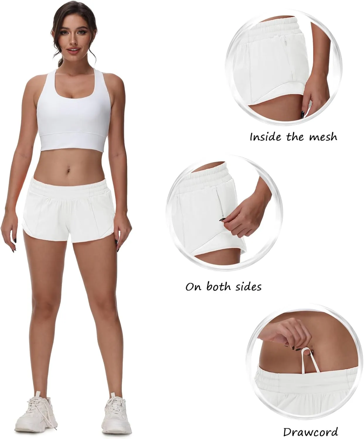 MCEDAR Women's Running Shorts Low Waisted 2.5"，Lightweight Active Workout Quick Dry Gym Athletic Sports Shorts Zip Pocket