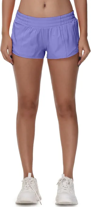 MCEDAR Women's Running Shorts Low Waisted 2.5"，Lightweight Active Workout Quick Dry Gym Athletic Sports Shorts Zip Pocket