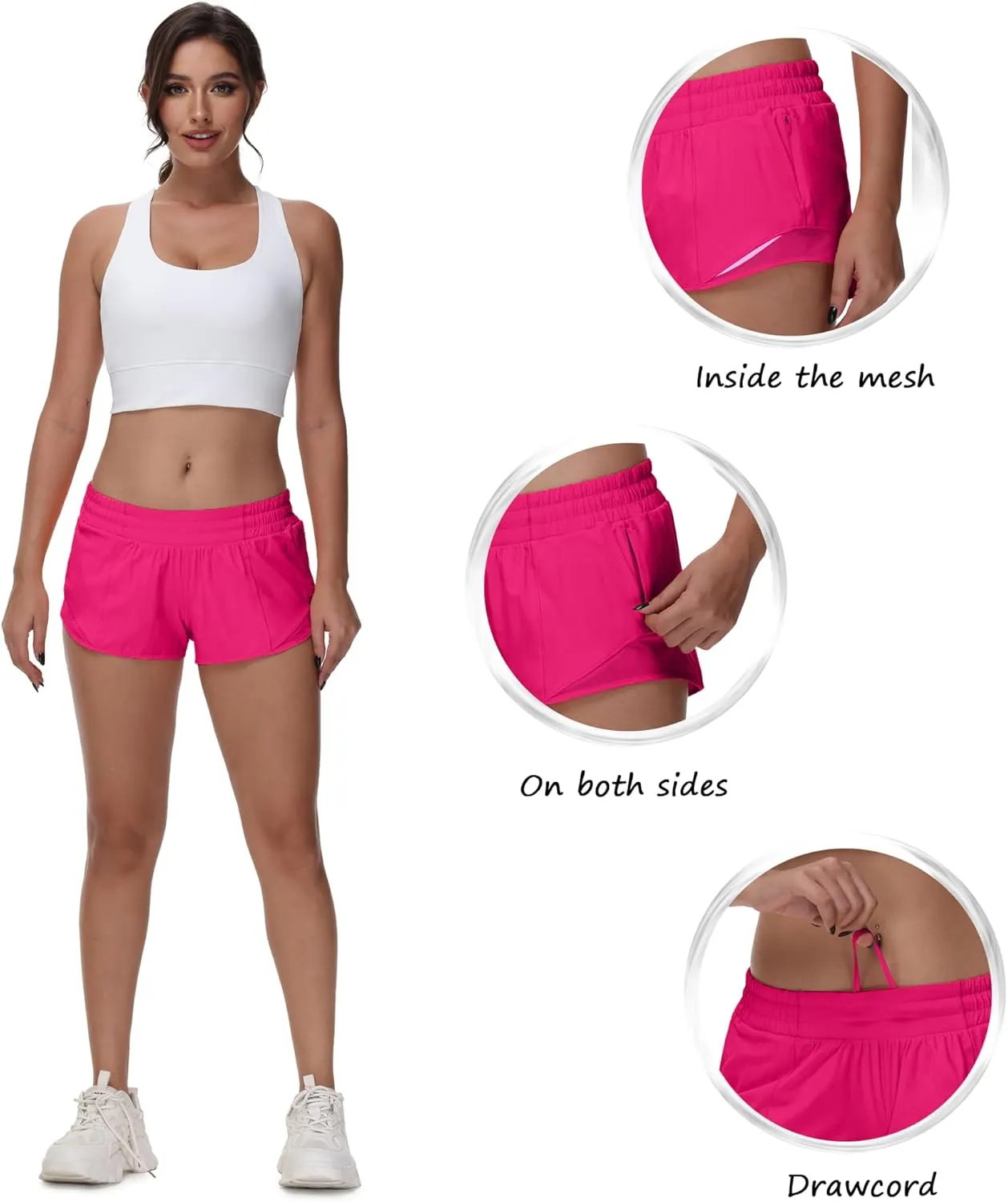 MCEDAR Women's Running Shorts Low Waisted 2.5"，Lightweight Active Workout Quick Dry Gym Athletic Sports Shorts Zip Pocket
