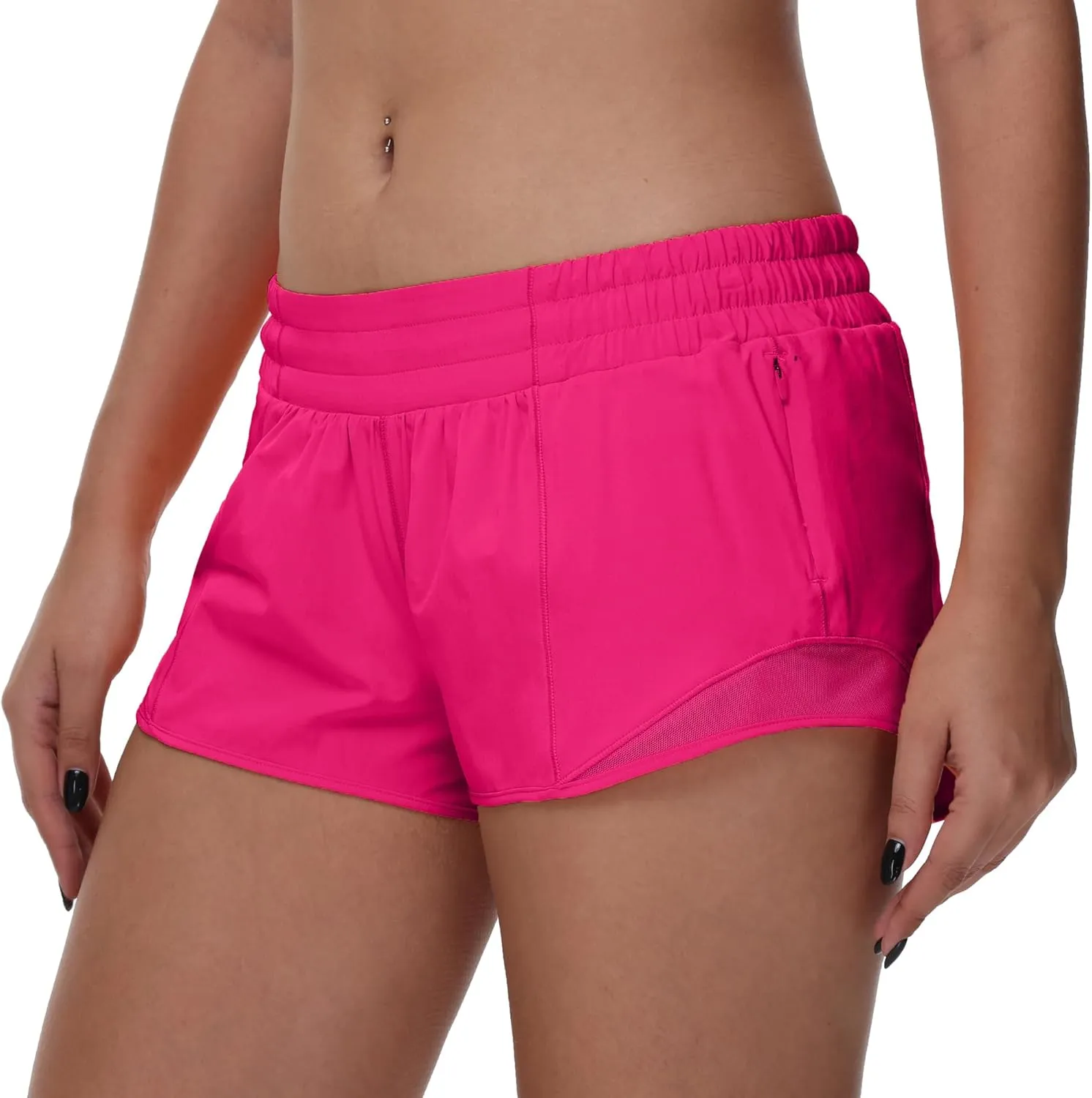 MCEDAR Women's Running Shorts Low Waisted 2.5"，Lightweight Active Workout Quick Dry Gym Athletic Sports Shorts Zip Pocket