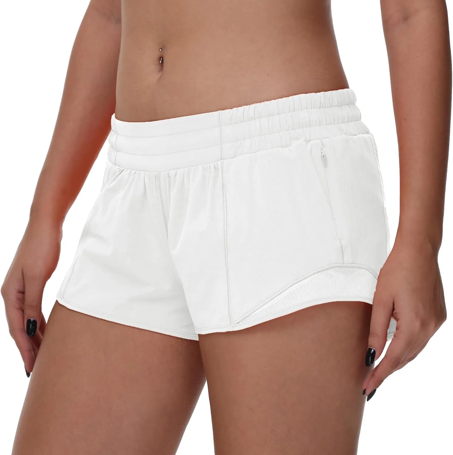 MCEDAR Women's Running Shorts Low Waisted 2.5"，Lightweight Active Workout Quick Dry Gym Athletic Sports Shorts Zip Pocket