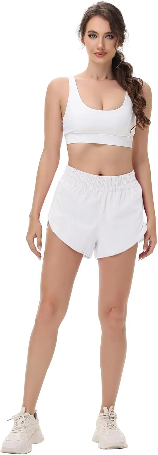 MCEDAR Women's Running Shorts Mesh Liner Quick Dry Athletic Gym Track Workout Shorts with Elastic and Zip Pocket