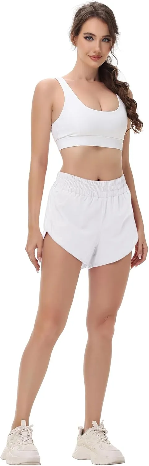 MCEDAR Women's Running Shorts Mesh Liner Quick Dry Athletic Gym Track Workout Shorts with Elastic and Zip Pocket