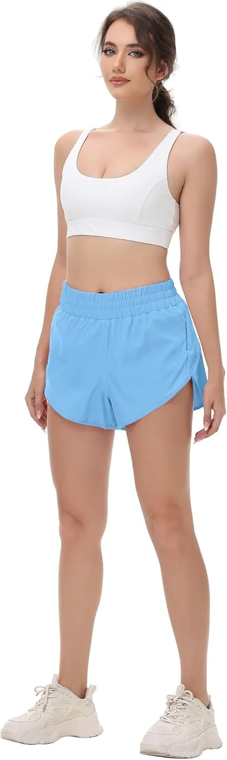 MCEDAR Women's Running Shorts Mesh Liner Quick Dry Athletic Gym Track Workout Shorts with Elastic and Zip Pocket