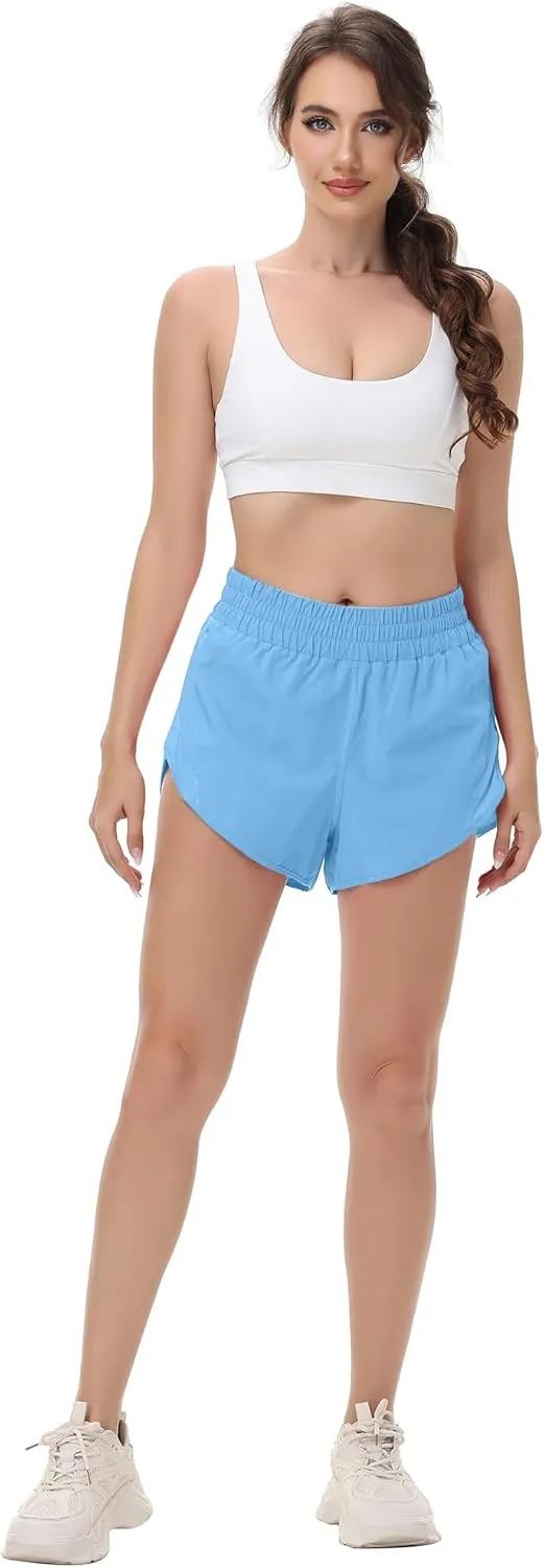 MCEDAR Women's Running Shorts Mesh Liner Quick Dry Athletic Gym Track Workout Shorts with Elastic and Zip Pocket