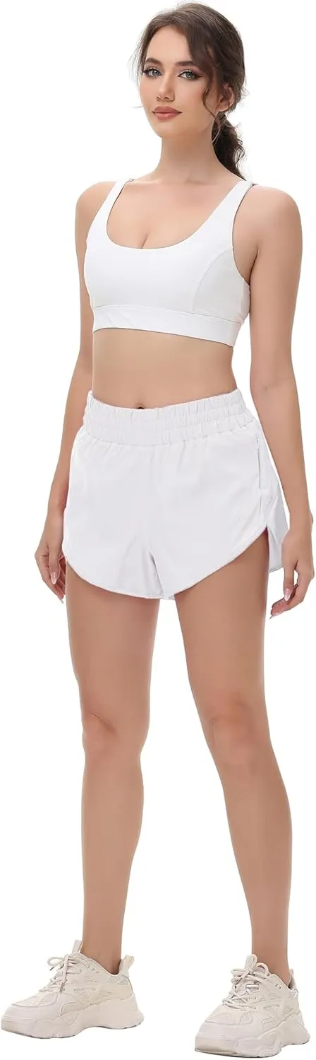 MCEDAR Women's Running Shorts Mesh Liner Quick Dry Athletic Gym Track Workout Shorts with Elastic and Zip Pocket