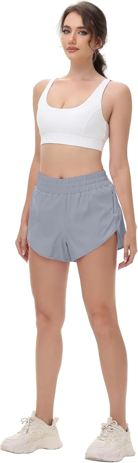 MCEDAR Women's Running Shorts Mesh Liner Quick Dry Athletic Gym Track Workout Shorts with Elastic and Zip Pocket