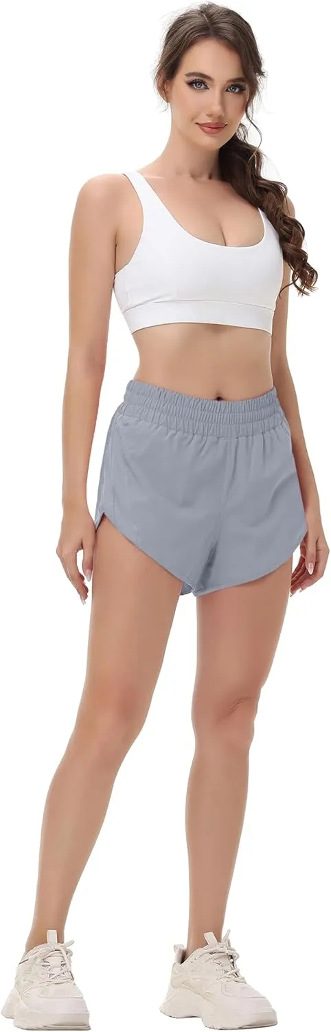 MCEDAR Women's Running Shorts Mesh Liner Quick Dry Athletic Gym Track Workout Shorts with Elastic and Zip Pocket