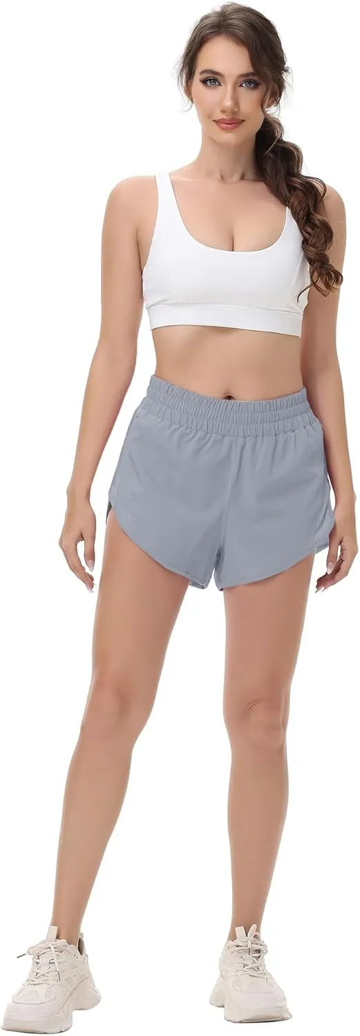 MCEDAR Women's Running Shorts Mesh Liner Quick Dry Athletic Gym Track Workout Shorts with Elastic and Zip Pocket