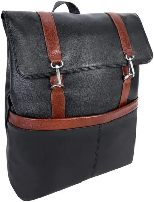 McKlein 17" Leather, Two-Tone, Flap-Over, Laptop & Tablet Backpack- ELEMENT- Black