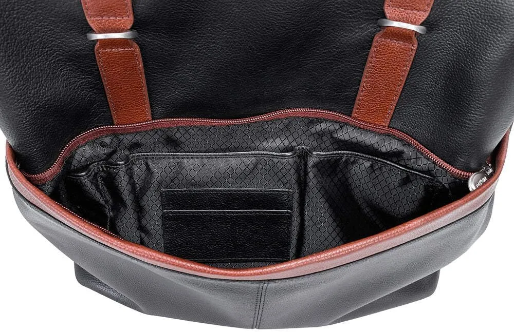 McKlein 17" Leather, Two-Tone, Flap-Over, Laptop & Tablet Backpack- ELEMENT- Black