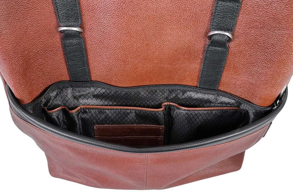 McKlein 17" Leather, Two-Tone, Flap-Over, Laptop & Tablet Backpack- ELEMENT- Black