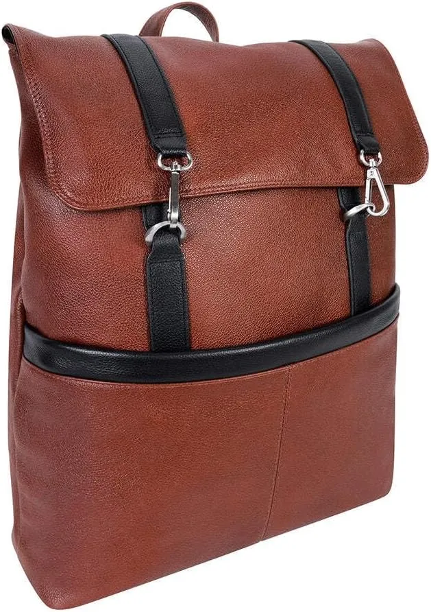 McKlein 17" Leather, Two-Tone, Flap-Over, Laptop & Tablet Backpack- ELEMENT- Black