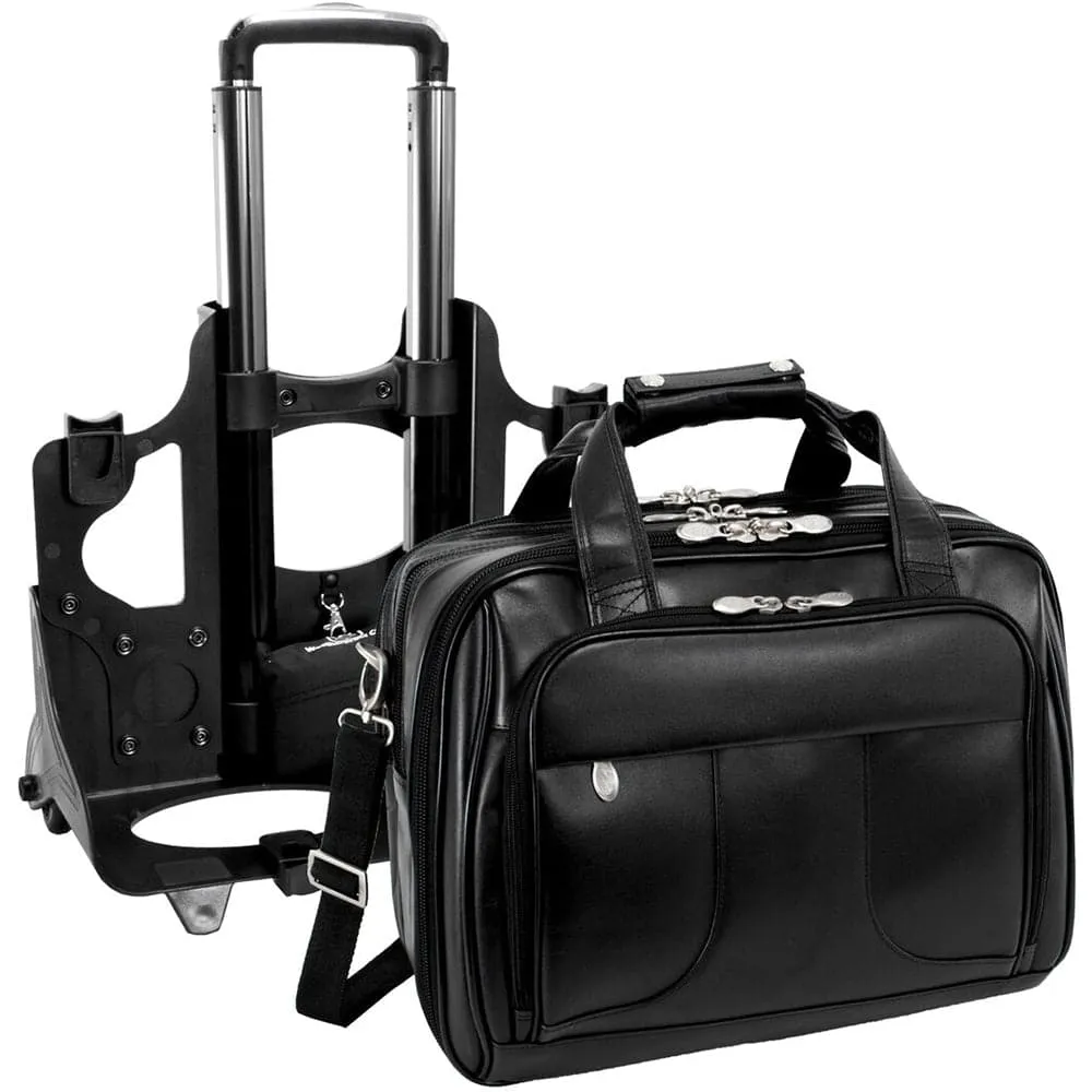 McKlein USA Chicago 17" Leather Patented Detachable -Wheeled Laptop Overnight with Removable Briefcase