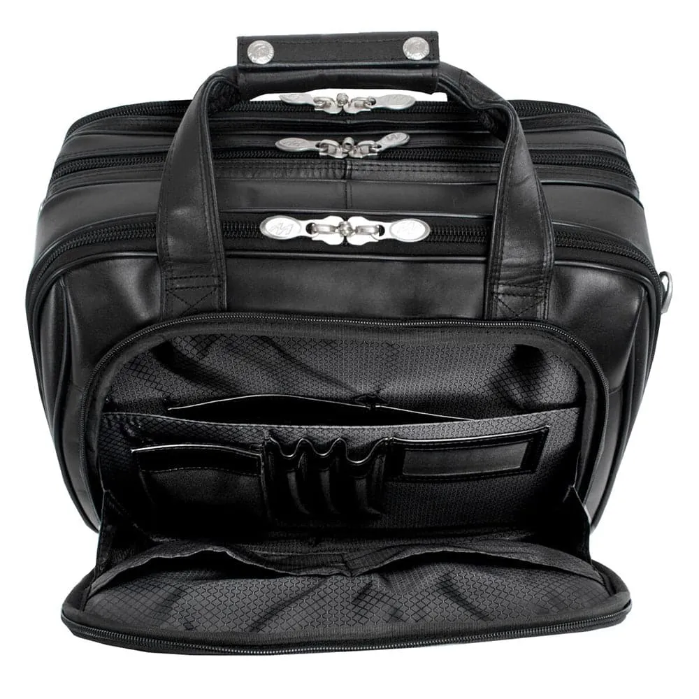 McKlein USA Chicago 17" Leather Patented Detachable -Wheeled Laptop Overnight with Removable Briefcase