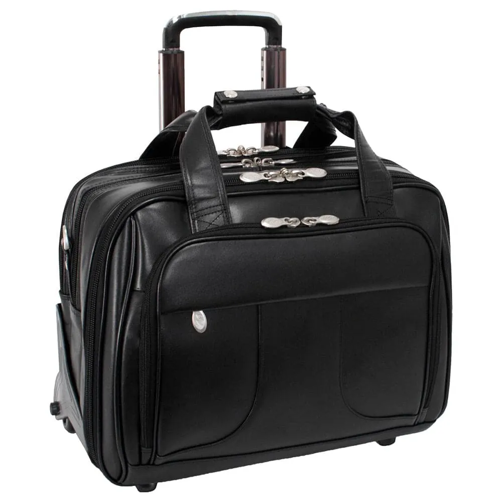 McKlein USA Chicago 17" Leather Patented Detachable -Wheeled Laptop Overnight with Removable Briefcase
