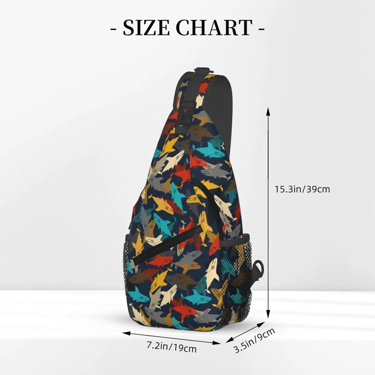 Mechanical Punk Style Cartoon Shark Chest Sling Bag Crossbody Shoulder Backpack Bag Gym Cycling Daypack Travel Hiking Cross Bag