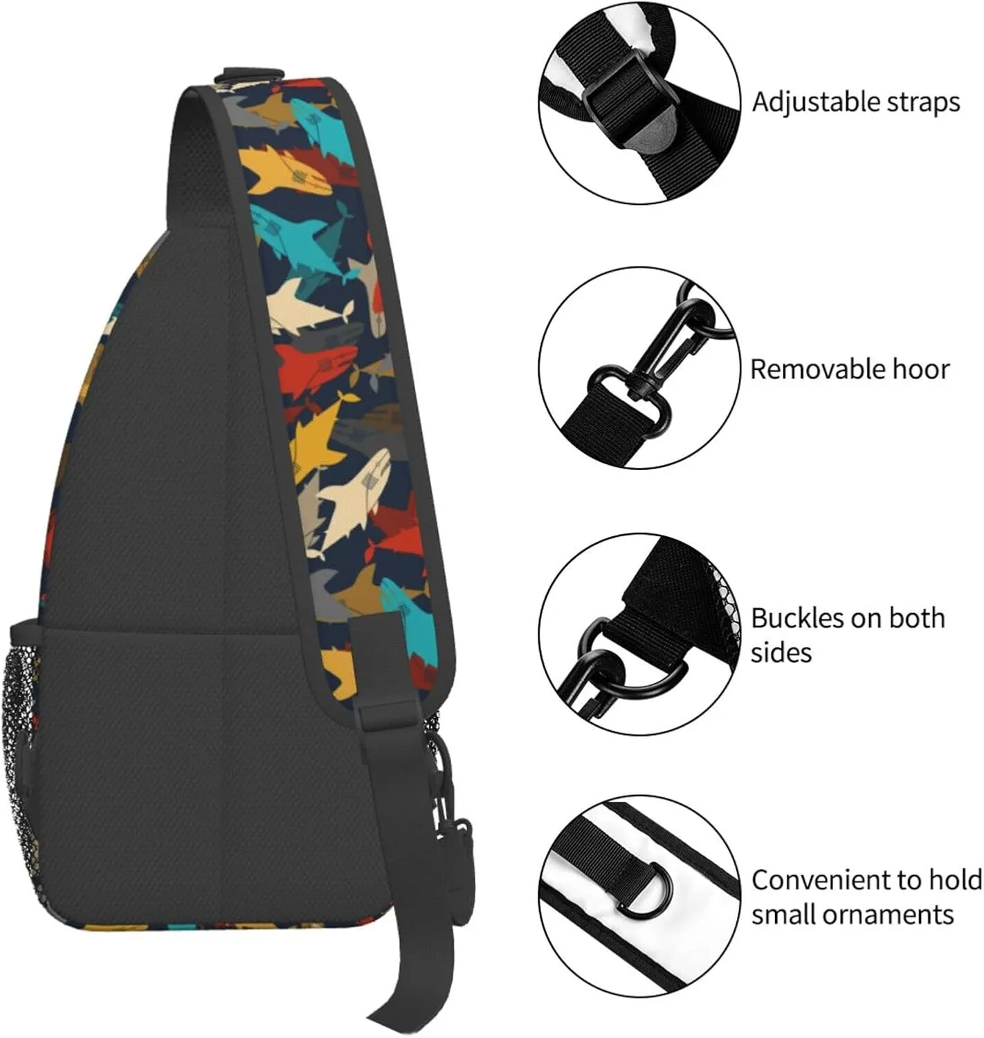Mechanical Punk Style Cartoon Shark Chest Sling Bag Crossbody Shoulder Backpack Bag Gym Cycling Daypack Travel Hiking Cross Bag