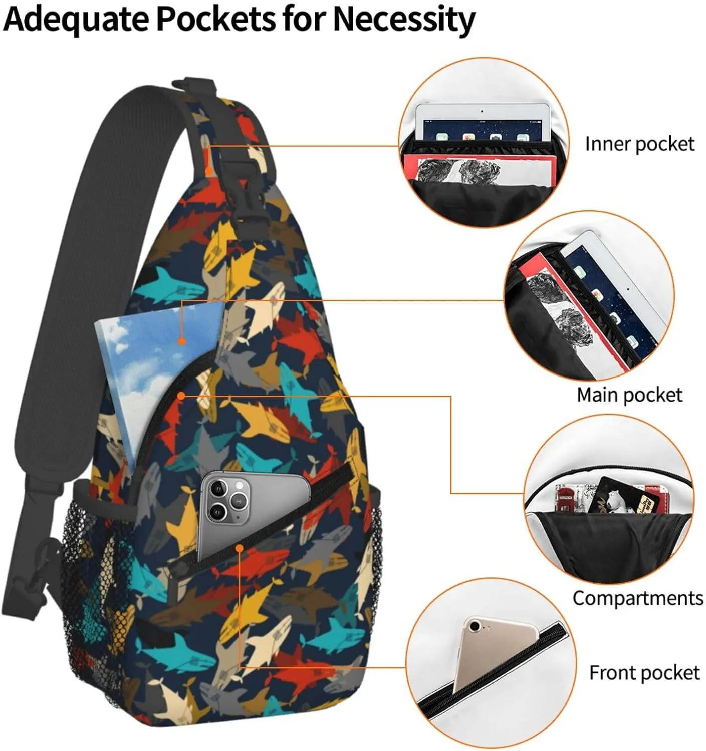 Mechanical Punk Style Cartoon Shark Chest Sling Bag Crossbody Shoulder Backpack Bag Gym Cycling Daypack Travel Hiking Cross Bag