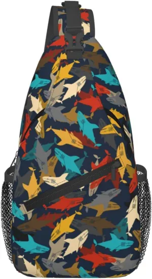 Mechanical Punk Style Cartoon Shark Chest Sling Bag Crossbody Shoulder Backpack Bag Gym Cycling Daypack Travel Hiking Cross Bag