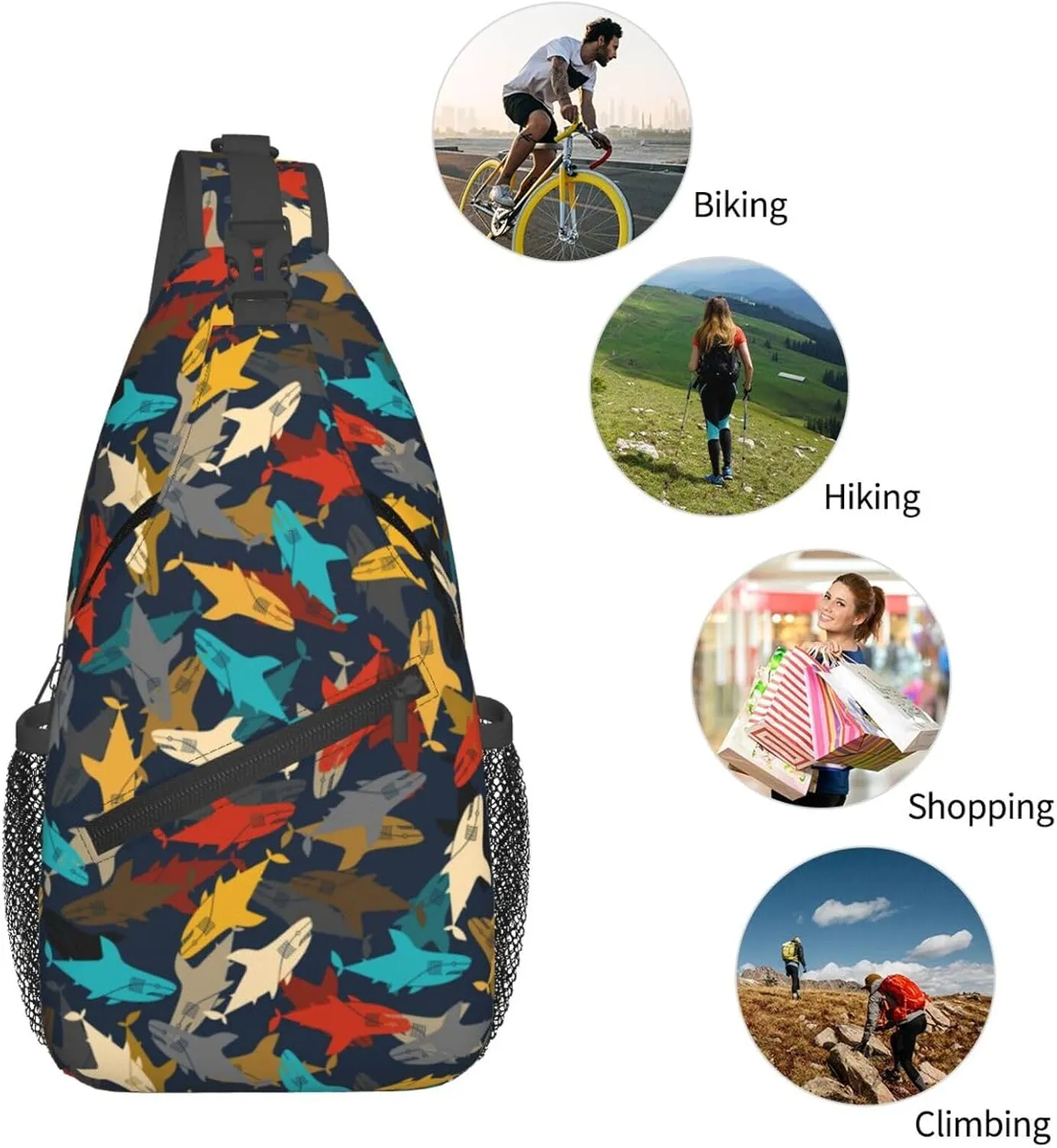 Mechanical Punk Style Cartoon Shark Chest Sling Bag Crossbody Shoulder Backpack Bag Gym Cycling Daypack Travel Hiking Cross Bag