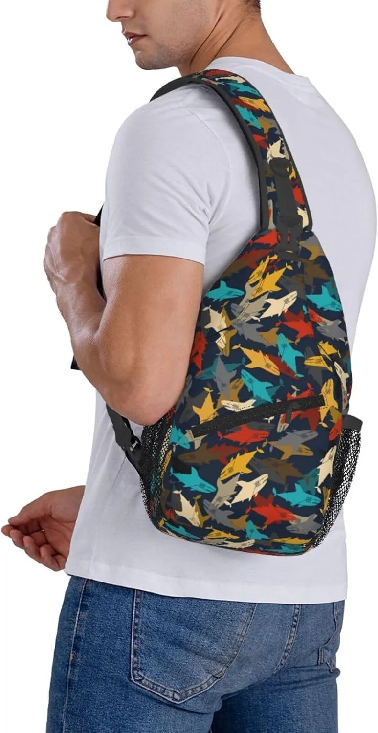 Mechanical Punk Style Cartoon Shark Chest Sling Bag Crossbody Shoulder Backpack Bag Gym Cycling Daypack Travel Hiking Cross Bag