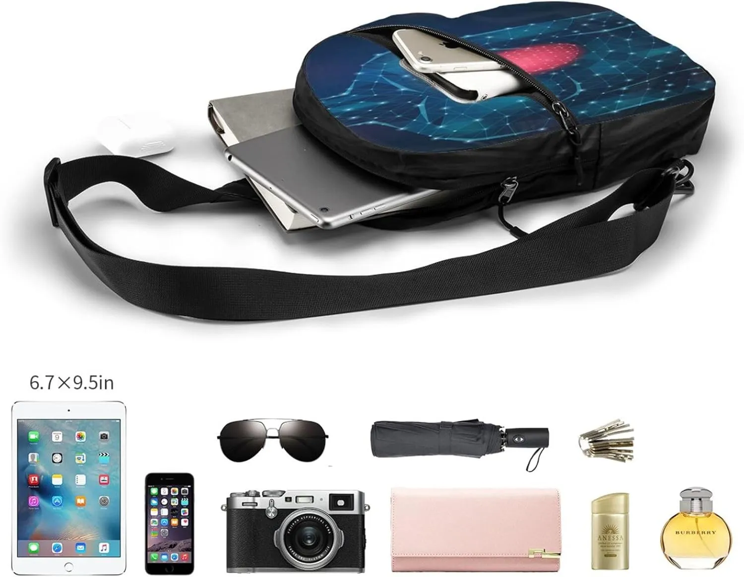 Medicine Science Heart Sling Bag for Men Women, Small Crossbody Sling Backpack Shoulder Chest Bag, Anti Theft Travel Hiking Sports