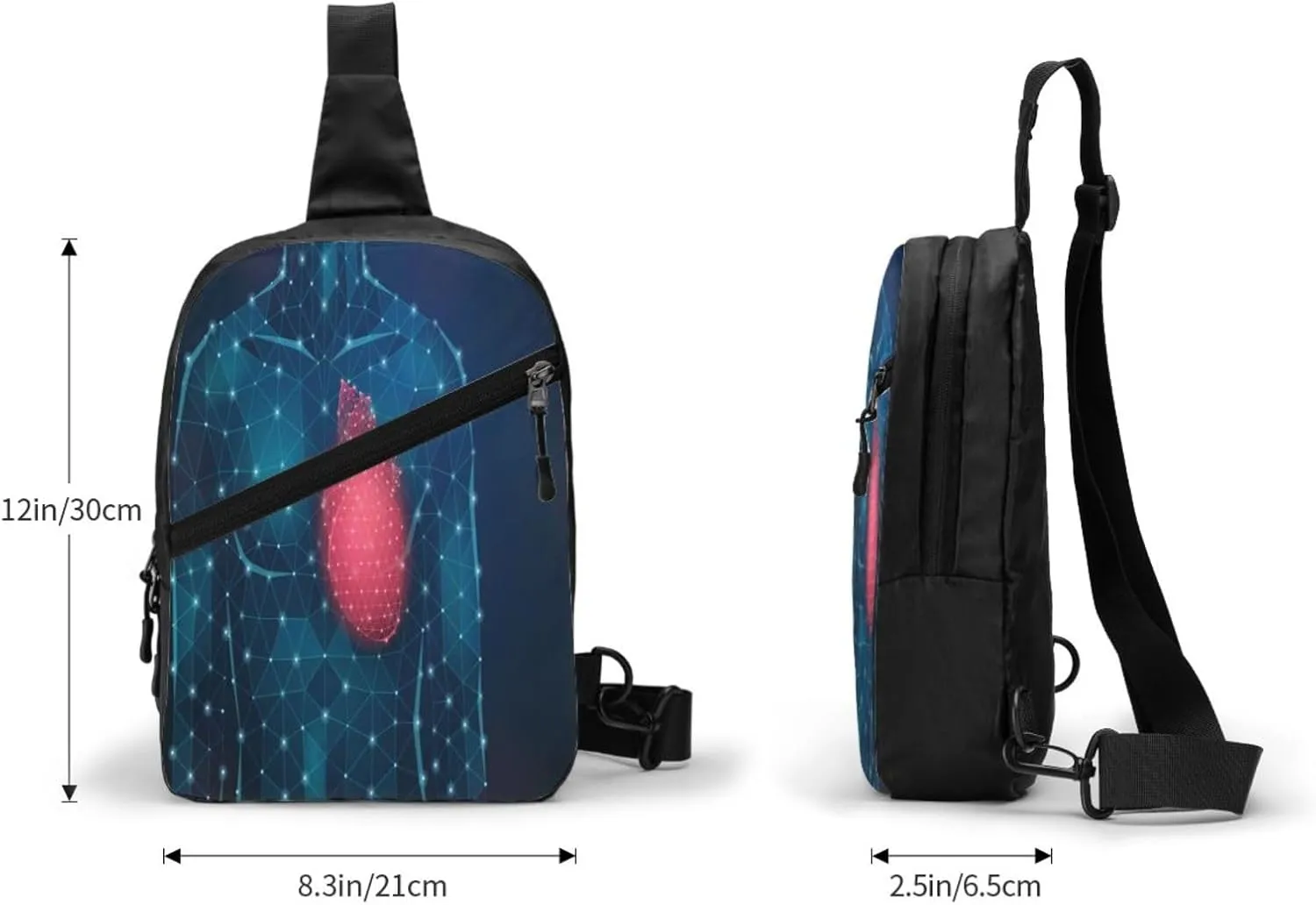 Medicine Science Heart Sling Bag for Men Women, Small Crossbody Sling Backpack Shoulder Chest Bag, Anti Theft Travel Hiking Sports