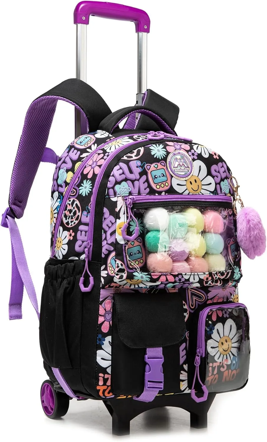 Meetbelify Backpack with Wheels for Girls Rolling Backpack Cute Carry on Backpack for Elementary Student
