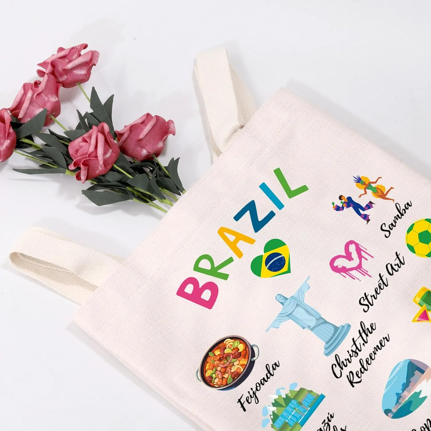 MEIKIUP Brazil Canvas Tote Bag - Brazilian Landmark Bag Lover Gift & Tourist Souvenir