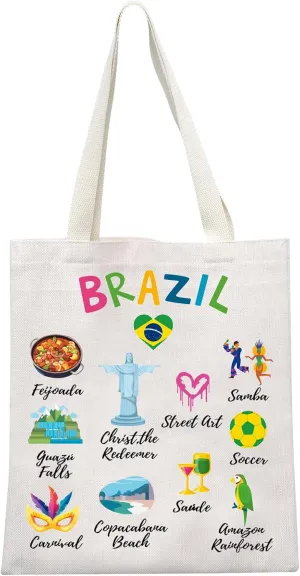 MEIKIUP Brazil Canvas Tote Bag - Brazilian Landmark Bag Lover Gift & Tourist Souvenir