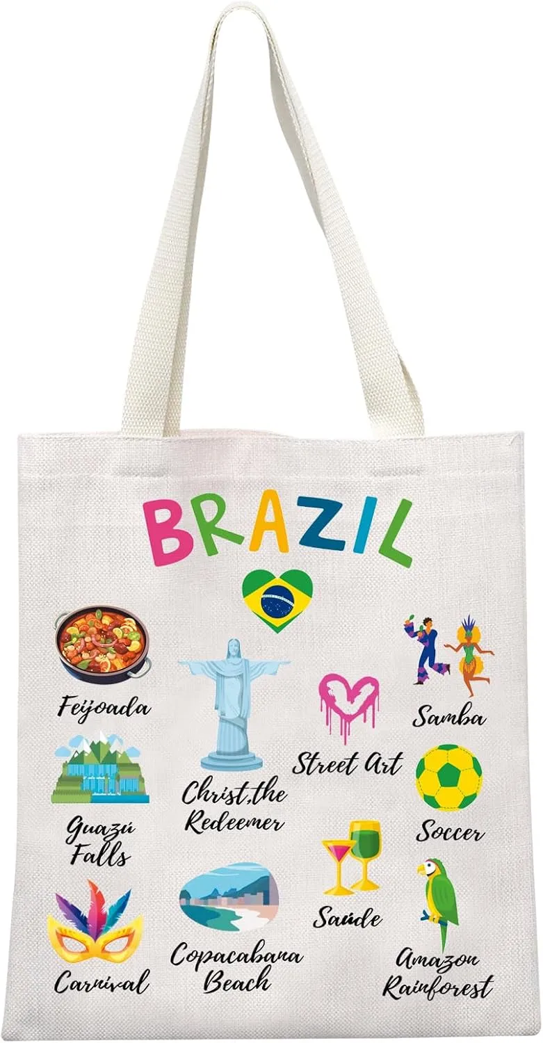 MEIKIUP Brazil Canvas Tote Bag - Brazilian Landmark Bag Lover Gift & Tourist Souvenir