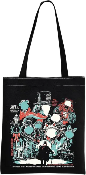 MEIKIUP Christmas Carol Canvas Tote Bag Christmas Carol Characters Group Shoulder Bag Magic Gift