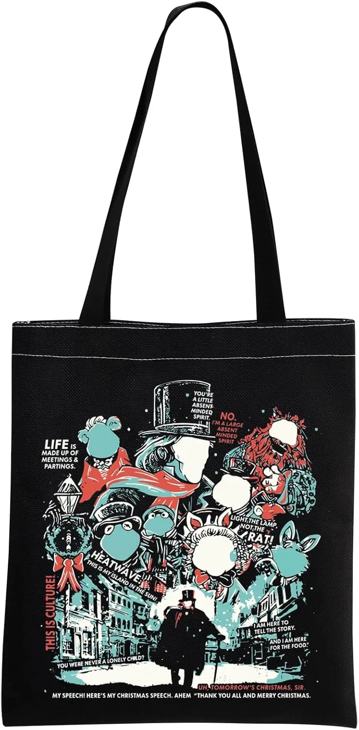 MEIKIUP Christmas Carol Canvas Tote Bag Christmas Carol Characters Group Shoulder Bag Magic Gift