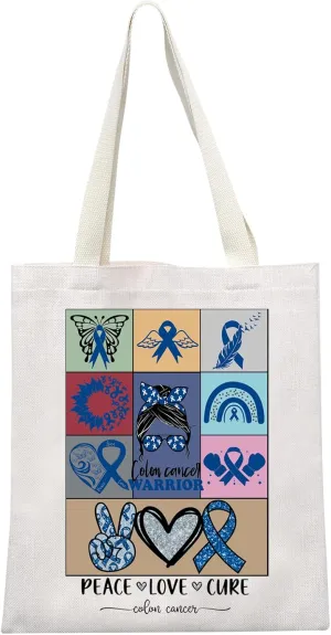 MEIKIUP Colon Cancer Awareness Gifts Colon Cancer Gifts Shopping Bag Cancer Care Gift Colorectal Ribbon Canvas Tote Bag